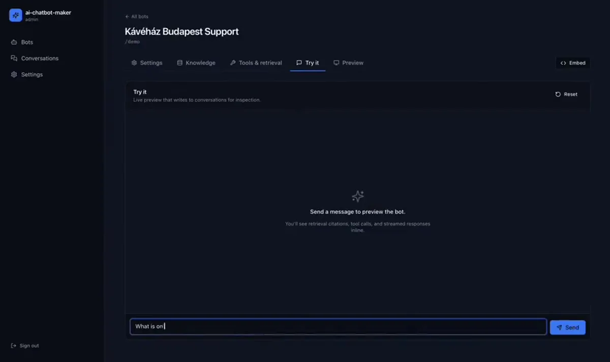 AI Chatbot Maker — Használat közben