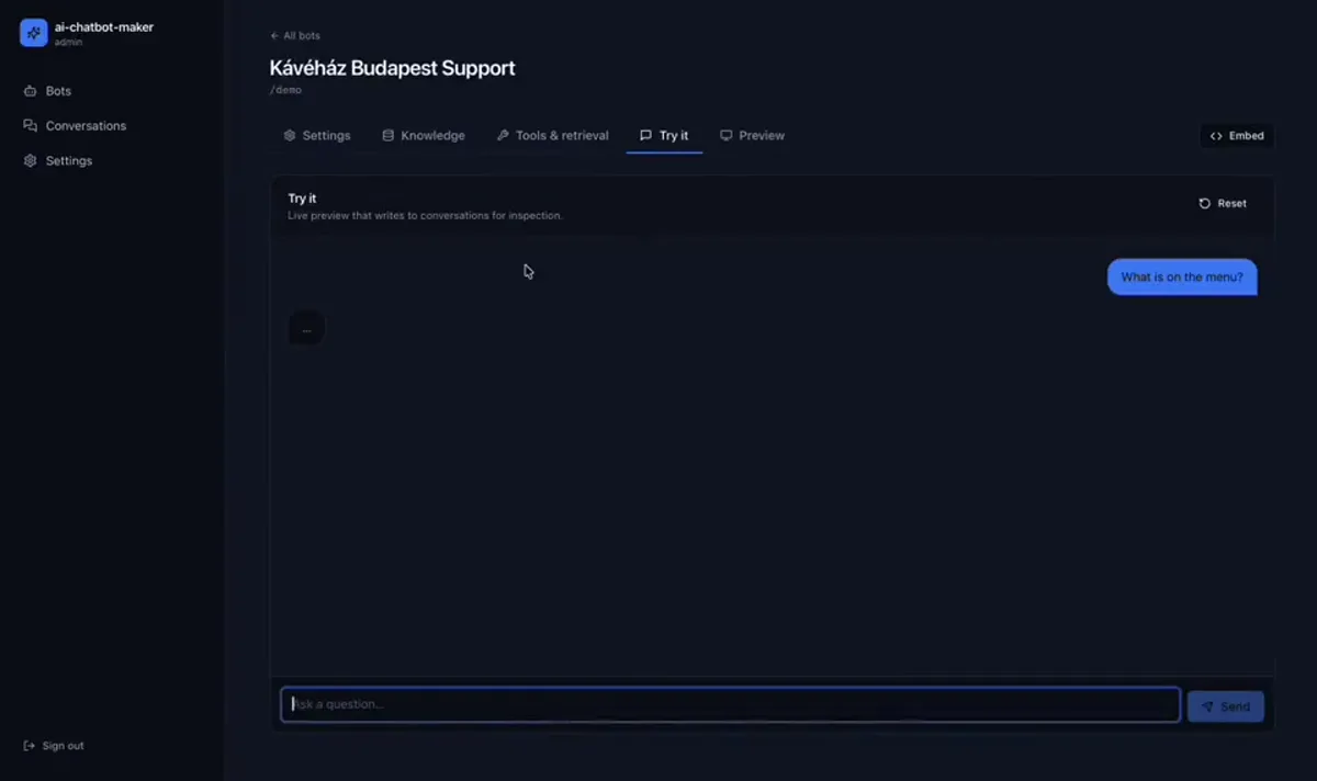 AI Chatbot Maker — Eredmény